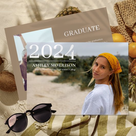 Invitation Simple Classy 2024 Deux diplômes Photo Sand