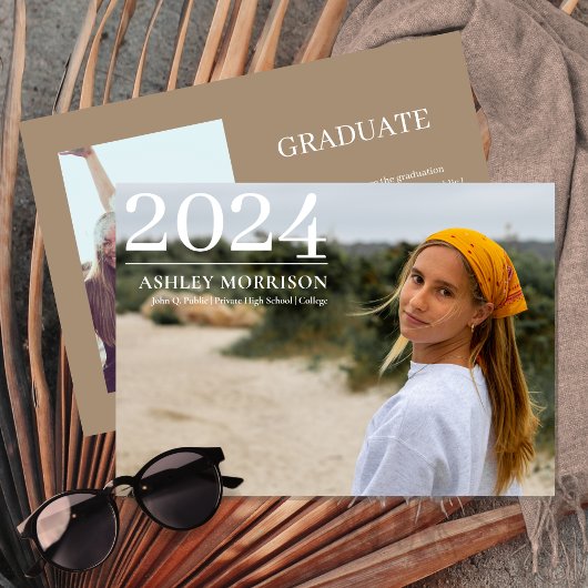 Invitation Simple Classy 2024 Deux diplômes Photo Sand
