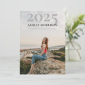 Invitation Simple Classy 2025 Deux Graduation Photo Grey (Debout devant)