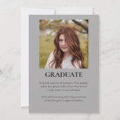 Invitation Simple Classy 2025 Deux Graduation Photo Grey (Dos)
