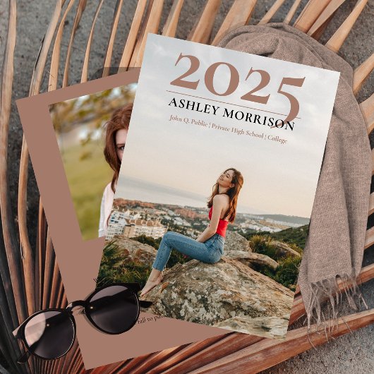 Invitation Simple Classy 2025 Deux photos en terre cuite