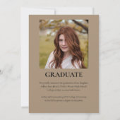 Invitation Simple Classy 2025 Deux photos - Tan Graduation (Dos)