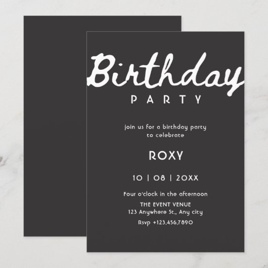 Invitation Simple classy birthday  (Devant / Derrière)