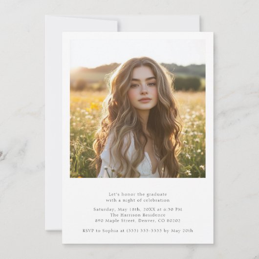 Invitation Simple Clean Classic Boho 2 Photo Graduation pas c (Dos)