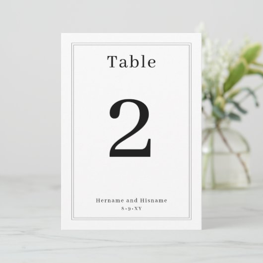 Invitation Simple Clean Minimalist Elegant Table Number Card (Debout devant)