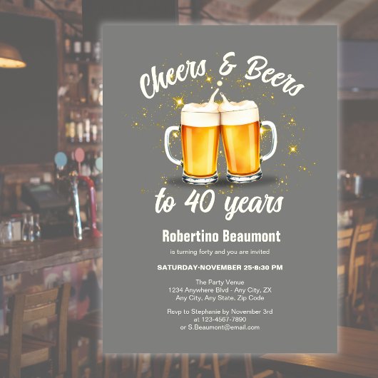 Invitation Simple Clinging Glasses Cheers Beers to 40 Years