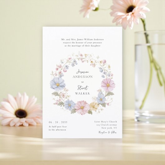 Invitation Simple code QR de site web de mariage floral paste