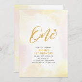 Invitation Simple Coeur Jaune 1ère Fille Anniversaire dans (Devant / Derrière)