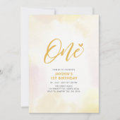 Invitation Simple Coeur Jaune Un 1er Anniversaire Fille Fête  (Devant)