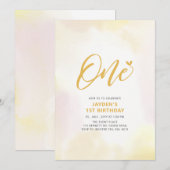 Invitation Simple Coeur Jaune Un 1er Anniversaire Fille Fête  (Devant / Derrière)