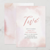 Invitation Simple Coeur rose Deux 2e Fille fête d'anniversair (Devant / Derrière)