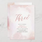 Invitation Simple Coeur rose Trois 3e Fille fête d'anniversai (Devant / Derrière)