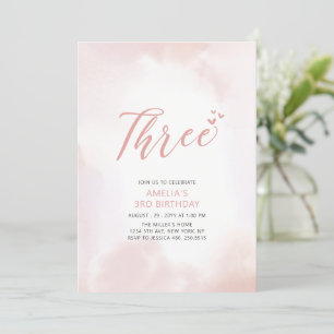 Invitation Simple Coeur rose Trois 3e Fille fête d'anniversai