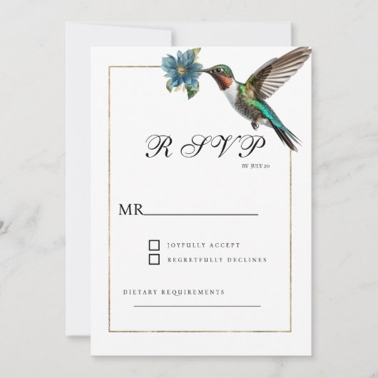 Invitation Simple colibri couleur or blanc RSVP (Devant)