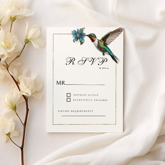 Invitation Simple colibri couleur or blanc RSVP