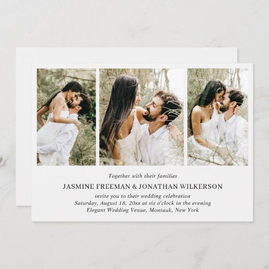 Invitation Simple Collage Photo Mariage élégant (Devant / Derrière)