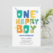 Invitation Simple Colorful One Happy Boy 1st Birthday Party (Debout devant)