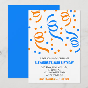 Invitation Simple confettis rétro blanc 88e anniversaire