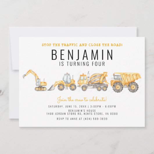 Invitation Simple construction Anniversaire de la fête de cam (Devant)