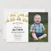 Invitation Simple Construction Camion photo premier anniversa (Devant)