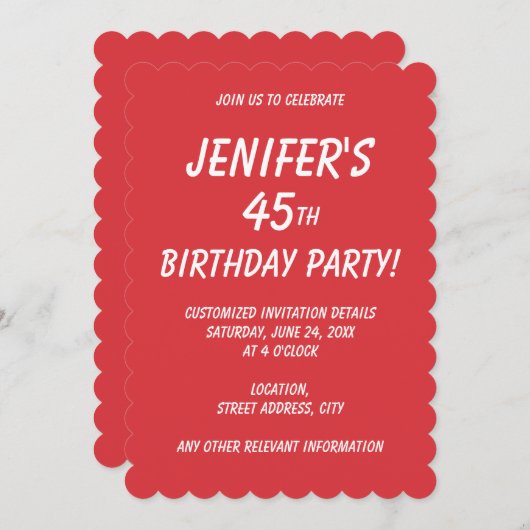 Invitation Simple Coquelicot rouge uni (Devant / Derrière)