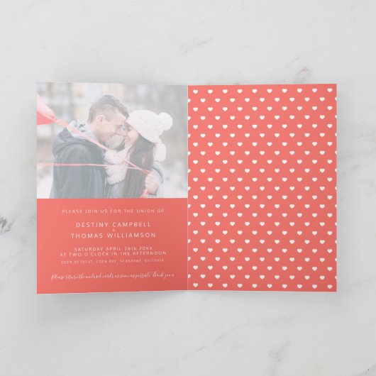 Invitation Simple corail blanc mariage plié (Intérieur)