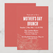 Invitation Simple Coral Floral Fête des Mères Brunch (Devant / Derrière)