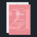 Invitation Simple Coral rose moderne 21e anniversaire<br><div class="desc">Une simple invitation moderne 21ème anniversaire avec une élégante typographie de script de calligraphie et design minimaliste en corail rose et blanc couleur.</div>
