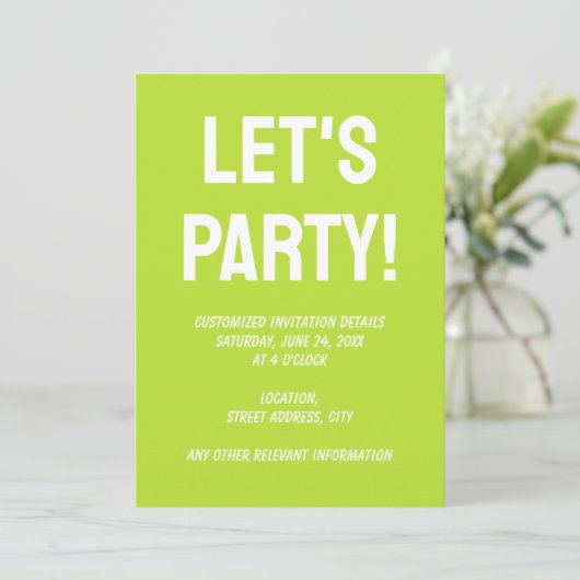 Invitation Simple couleur solide clair acide vert citron (Debout devant)