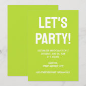 Invitation Simple couleur unie vert citron vert acide brillan (Devant / Derrière)