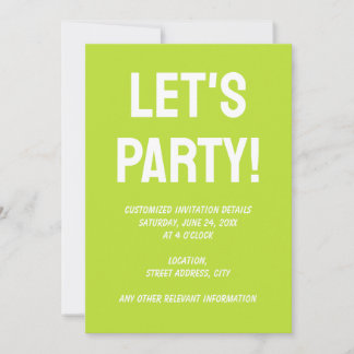 Invitation Simple couleur unie vert citron vert acide brillan