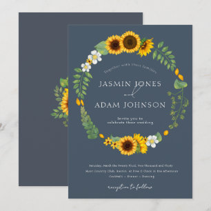 Invitation Simple Couronne de Mariage Bohème Royale Bleue Tou