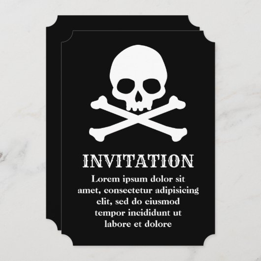 Invitation simple crâne et os croisés (Devant / Derrière)