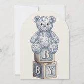 Invitation Simple Cream & Blue Teddy Bear Arch Baby Shower (Dos)