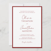 Invitation Simple Crimson Red Border Script QR Code Mariage (Devant)