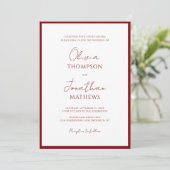 Invitation Simple Crimson Red Border Script QR Code Mariage (Debout devant)