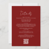 Invitation Simple Crimson Red Border Script QR Code Mariage (Dos)
