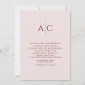 Invitation Simple Crimson rouge et Rose Mariage Monogram (Devant)