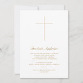 Invitation Simple Croix d'Or Script Baptême (Devant)