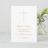 Invitation Simple Croix d'Or Script Baptême (Debout devant)