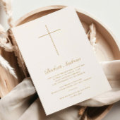 Invitation Simple Croix d'Or Script Baptême