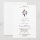 Invitation Simple croix florale de baptême (Devant / Derrière)