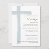 Invitation Simple Croix Garçon Baptême Bautizo Bleu Poussiére (Devant)