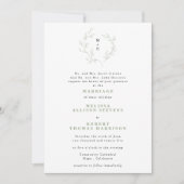 Invitation Simple croquis couronne monogramme Mariage vert (Devant)