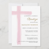 Invitation Simple Cross Girl Pink Baptism Bautizo (Devant)