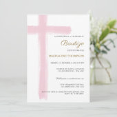 Invitation Simple Cross Girl Pink Baptism Bautizo (Debout devant)
