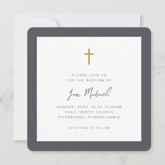 Invitation Simple Cross Script QR Code Rsvp Baptême (Devant)