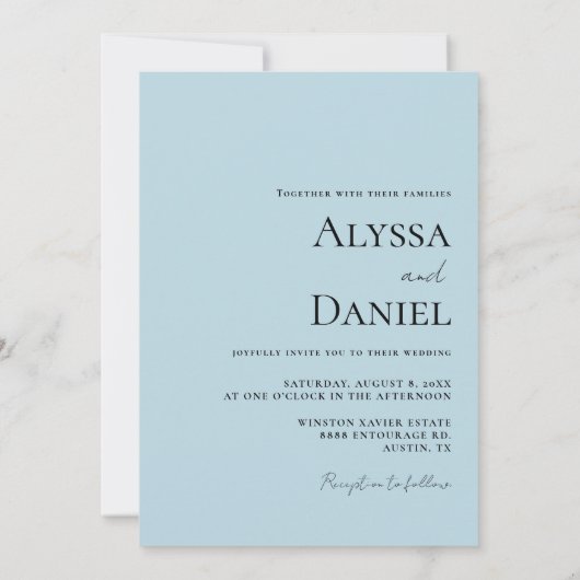 Invitation Simple Custom Photo Black white blue Wedding (Dos)