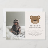 Invitation Simple Cute Bearly One Photo 1er anniversaire (Devant)