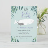 Invitation Simple Cute Beluga Baleine Baby shower bleu clair (Debout devant)